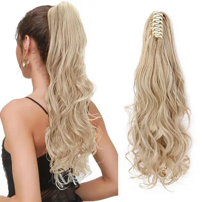 Produktbild von Pferdeschwanz Clip Extensions 60 cm Gewellt Haarteil #18/613 Dunkelblond&Bleachblond Synthetisch