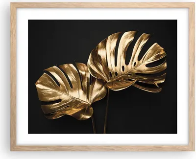 Produktbild von Gerahmtes Poster - Rahmen in heller Eiche - Golden Blätter Monster - 50x40 cm - Wand Bild - Wanddeko - Wandbilder - Kunstposter - Wandposter - Bilderrahmen - Bilder - Kunstdruck - P2NAA50x40-4735