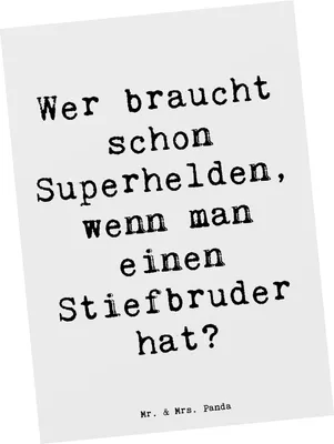 Produktbild von Mr. & Mrs. Panda Postkarte Spruch Stiefbruder Held - Weiß - Geschenk, bildkarte, Familie, Unterstützung, Postkarten, Ansichtskarte, Lächeln, Stiefgeschwister, Grußkarte