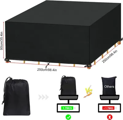 Zdjęcie produktu dla Pokrowiec ochronny do mebli wypoczynkowych, prostokątny - 250 x 250 x 90 cm - czarny - wykonany z poliestru