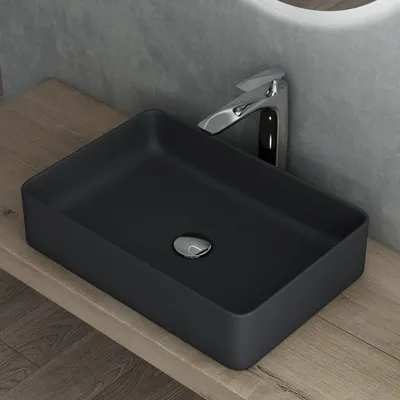Produktbild von Mai & Mai Waschbecken Aufsatzwaschbecken Hängewaschbecken BTH: 59x38x13,5cm Waschschale Waschbecken aus Keramik matt Schwarz Brüssel105D