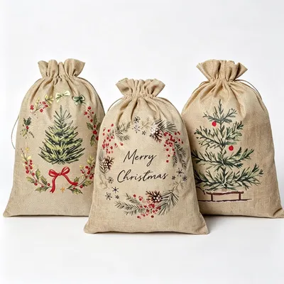 Imagen del producto de Bolsas de yute para regalos, 3 unidades, ideales para proyectos de manualidades y para envolver regalos de Navidad