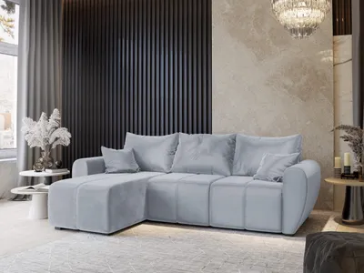 Zdjęcie produktu dla Masseno Narożnik MADISON z funkcją spania i pojemnikiem na pościel Kształt L, Rozkładana sofa, Rogówka - Jasnoszary, PAROS 05