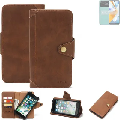 Produktbild von K-S-Trade Handyhülle kompatibel mit POCO C40 Schutz Hülle Walletcase Bookstyle Tasche Case Handytasche Wallet Flipcase Cover PolyurethanBraun (1x)