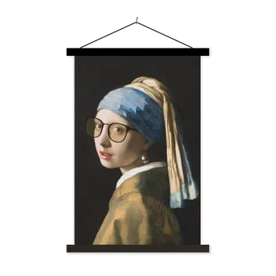 Produktbild von MuchoWow® Textilposter Das Mädchen mit dem Perlenohrring - Johannes Vermeer - Brillen 40x60 cm mit schwarzem Rahmen - Wanddekorationen