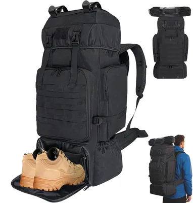 Produktbild von Wanderrucksack 70 l, mit Schuhfach, für Reise, schwarz