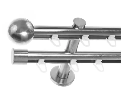 Produktbild von Innenlauf Gardinenstange Edelstahl Look 20mm Wandträger 2-läufig Kugel, Länge wählbar H40 E33E30