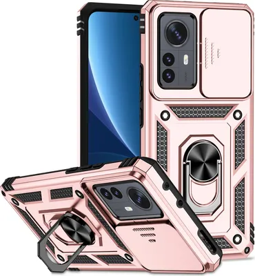 Image de Étui pour Xiaomi 12 Pro étui double couche avec couvercle coulissant pour appareil photo et anneau de support Rose
