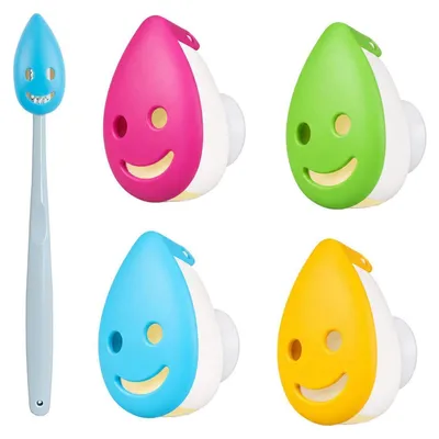 Immagine prodotto di Portaspazzolini con ventosa, confezione da 4 pezzi, design a forma di faccina sorridente, disponibile in vari colori
