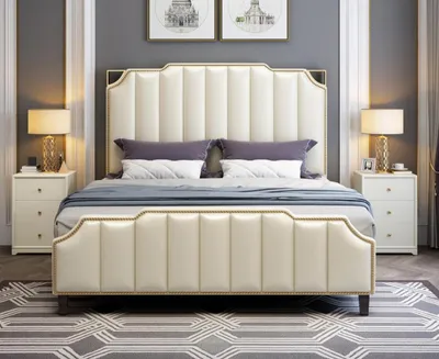 Produktbild von Bett Polster Design Luxus Doppel Hotel Betten Ehe 180x200cm Schlaf Zimmer Leder