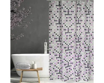 Produktbild von Duschvorhang MSV MOSAICO Textil 180 x 200 cm lila rosa grau weiß 149587
