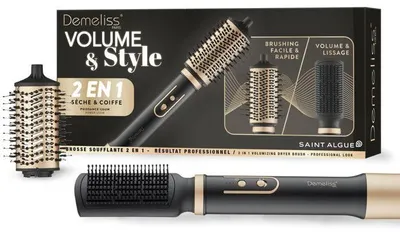 Immagine prodotto di Spazzola asciugacapelli 2 in 1 – SAINT ALGUE – Demeliss Volume & Styling – 1000 W – 3 livelli di temperatura – Nero/Oro
