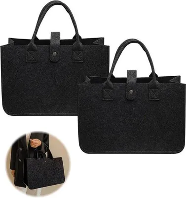 Productafbeelding van Opvouwbare vilten boodschappentasjes - set van 2 - shopper voor winkelen en uitgaan - 30 x 20 x 18 cm