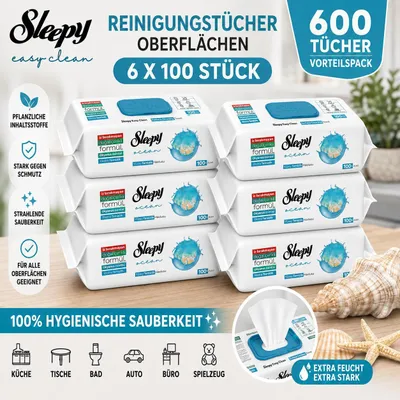 Produktbild von Sleepy Easy Clean Oberflächenreinigungstücher Ocean Breeze 6x100