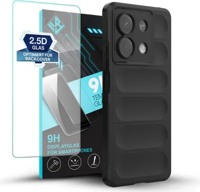 Produktbild von Handy Hülle für Xiaomi Redmi Note 13 5G mit 9H Displayglas Displayschutz Plus Grip Case Cover Schutzhülle Softgrip Farbe: Schwarz