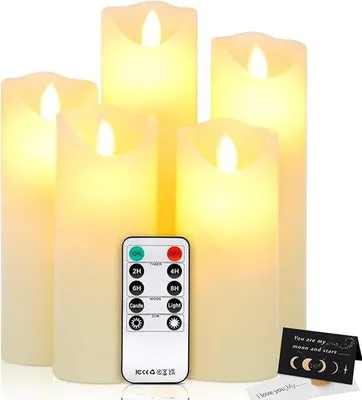 Obrázok produktu pre Sada bezplameňových LED sviečok, 5 ks, vodotesné, s diaľkovým ovládaním, 7,5–20 cm, bez batérií