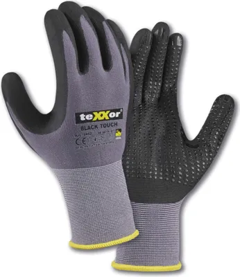 Produktbild von 1 Paar teXXor® Nylon-Strickhandschuhe, „black touch®", Noppen, Artikel 2452 , Größe 8 (M)