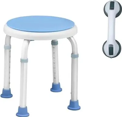 Produktbild von JOIEYOU Duschhocker Duschstuhl 360° Drehbarer Badhocker Duschhilfe Höhenverstellbar 37-53cm Modern Duschsitz Badsitz Anti-Rutsch für Senioren bis 136 kg, mit Badewannen Haltegriff