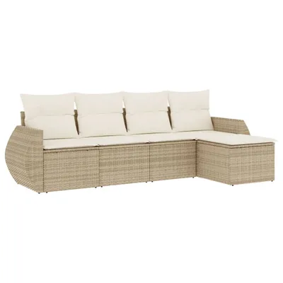 Immagine prodotto di vidaXL Set di divani da giardino 5 pezzi con cuscini Beige poly rattan