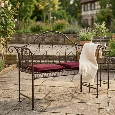 Zdjęcie produktu dla Elegancka metalowa ławka ogrodowa Eliza – stylowy komfort dla Twojej przestrzeni zewnętrznej