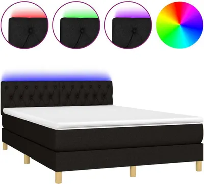 Image de vidaXL Lit Boxspring avec matelas & LED Noir 140x200 cm Tissu