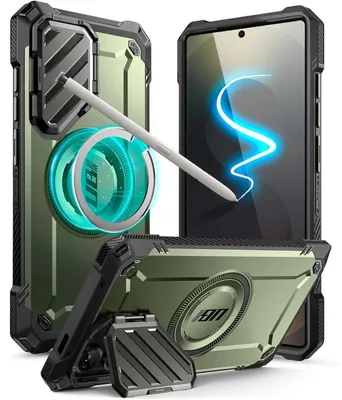 Obrázek produktu pro Ochranný kryt pro telefon Samsung Galaxy S25 Ultra s ochranou fotoaparátu, technologií MagSafe, stojánkem, zelený