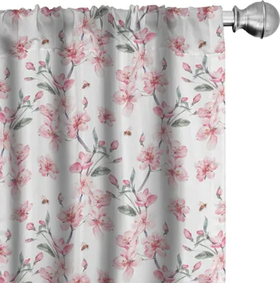 Immagine prodotto di ABAKUHAUS Tende acquerellate, tende, vigneto giapponese, rami di ciliegio Sakura in fiore, 2 pezzi 75 x 175 cm, verde reseda rosa pallido