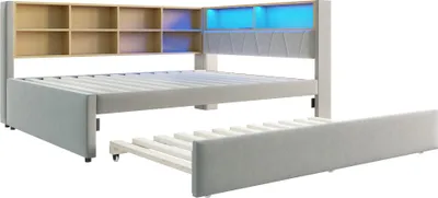 Produktbild von okwish Schlafsofa  140*200  Multifunktionsschlafsofa,Einzelbett,  ausgestattet mit LED Leuchten, Steckdosen und vielen Ablagefächern, ohne Matratze,Hellgrau