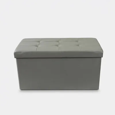 Produktbild von Rechteckiger Sitzhocker mit Stauraum aus Kunstleder 76 x 38 x 38 cm - Grau