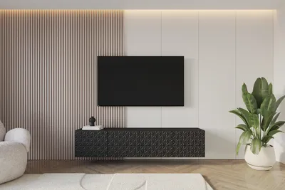 Produktbild von ALTDECOR TV-Schrank VIRA-W mit Gefrästen Fronten 2x100x40x40 Lowboard hängend, TV Möbel, TV Cabinet, Fernsehtisch, Fernsehschrank, TV Kommode, TV Tisch, TV Sideboard, TV Board - Schwarz