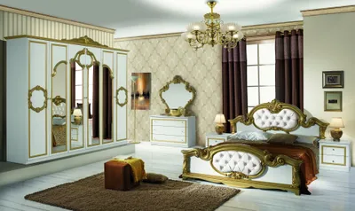Produktbild von Schlafzimmer Set Barokko in Weiss/Gold 4-Teilig 4-Türig - 180 x 200 cm - ohne Kommode + Spiegel