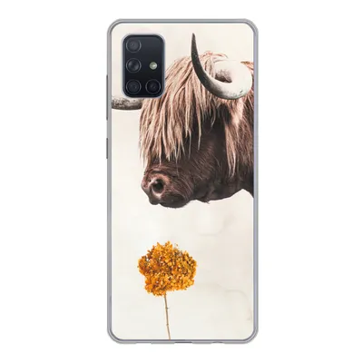 Produktbild von MuchoWow® Handyhülle Schutzhülle Hülle für Samsung Galaxy A71 Schottischer Highlander - Vintage - Blume Silikon Softcase Handy Hülle - Kartenbesitzer