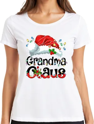 Produktbild von Grandma Claus Weihnachten Oma Geschenk Lichterkette Zuckerstange Damen T-Shirt, Weiß, 3XL