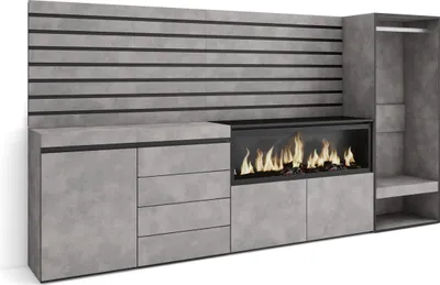 Produktbild von Sideboard, Kommode, 274x35x145 cm, Für Schlafzimmer, Zimmer, Elektrokamin XXL, Kommode mit Schubladen, Offener Kleiderschrank, Zementgrau