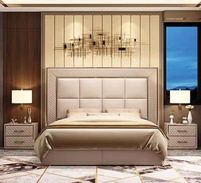 Produktbild von Klassische Polster Leder Kunstleder Doppel Bett Luxus Design Betten Doppel Neu