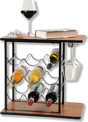Produktbild von KESPER Weinregal, Metall, mit Halterung für 9 Flaschen und 2 Weingläser, schwarz, Maße: 50x30x48 cm, 27830