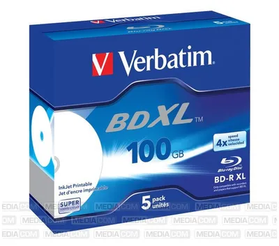 Produktbild von Verbatim BD-R XL 100 GB* 4x, mit Tintenstrahldrucker großflächig bedruckbar, Jewel Case, 5er-Pack, 100 GB, BD-R, Jewelcase, 5 Stück(e)