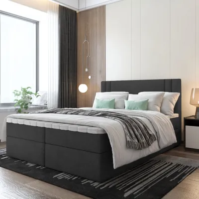 Produktbild von Bett Boxspringbett BEST, Mit Topper Visco und  Bettkästen - Doppelbett, Stauraum, Schlafzimmer, Polsterbett (140x200, Schwarz- ITAKA 15)