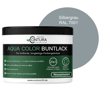 Produktbild von Contura 250ml. Buntlack Lackfarbe Lack Außen Innen Holz Metall Farbe Holzlack Möbellack - RAL 7001 Silbergrau