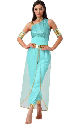 Produktbild von Damen Bauchtänzerin Kostüm Gr. 3XL Arabische Prinzessin – Orient Dance Jumpsuit mit Hose, Tanzbekleidung für Karneval & Party, Fasching, Halloween