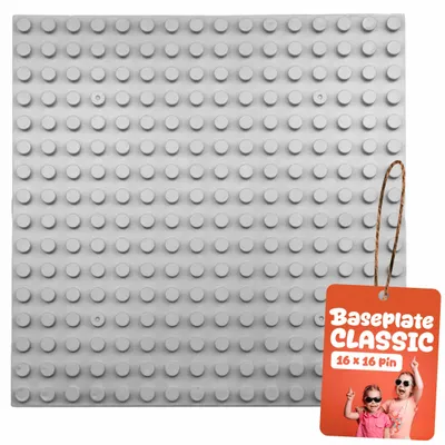 Produktbild von Bauplatte 16x16 große Noppen, Grundplatte kompatibel mit gängigen Bausteinen, 25,5 x 25,5 cm, EVI KIDS, Hellgrau