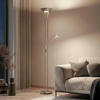 Produktbild von Lindby LED-Standleuchte Josefin, nickel, Leselicht, dimmbar