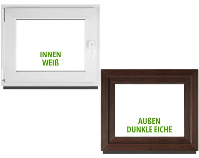 Productafbeelding van BAU PLAZA Kelderraam, breedte x hoogte 115 x 50 cm, DIN links, buitenkant donker eikenhout, binnenkant wit – draaikipraam – dubbel glas, 32 mm – PVC kunststof raam