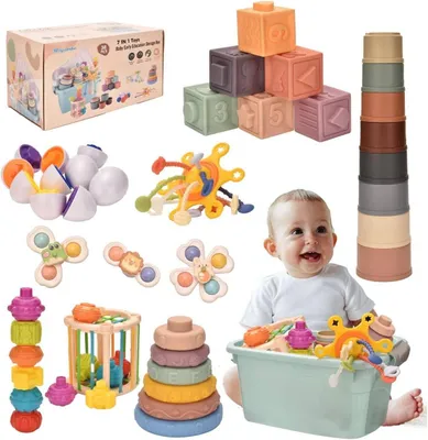 Produktbild von Montessori-Spielzeug ab 1 Jahr – Montessori-Babyspielzeug – 7-in-1-Babyspielzeug ab 6-9 Monate – 12 Monate – Stapelspielzeug – Bauklötze