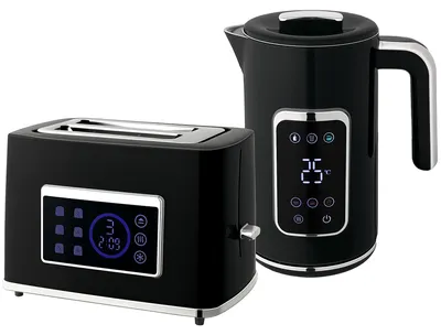 Produktbild von Wasserkocher und Toaster-Set mit LED-Touchscreen, 1,7 L, 2 Toasterschlitze, verschiedene Modi und Funktionen, Schwarz