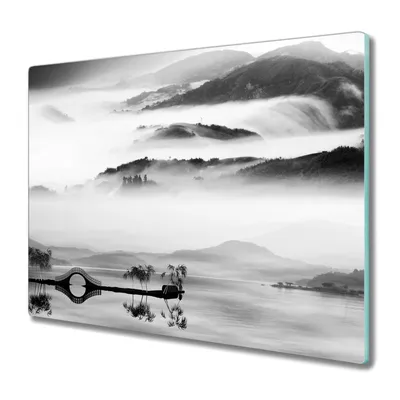 Produktbild von Coloray Schneidebrett Herdabdeckplatte 60x52 cm Kochplattenabdeckung Küchenbrett Hackbrett - See Bergnebelbrücke