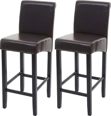 Two brown bar stools with dark legs are shown against a white background.