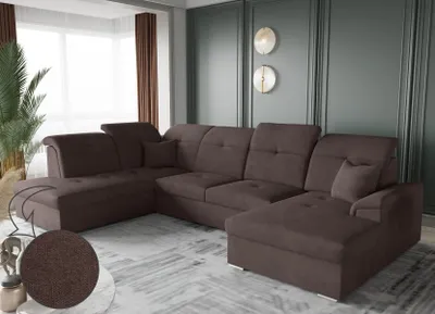 Produktbild von Kaiser Möbel Ecksofa mit schlaffunktion und bettkasten, Schlafsofa, Sofa U Form, Couch U Form BARON stoff Brooklyn Braun Rechts