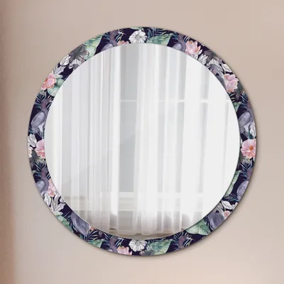 Produktbild von Ø100cm Spiegel - Glasrahmen mit Aufdruck - Wandspiegel Schlafzimmer - Kraniche Vögel