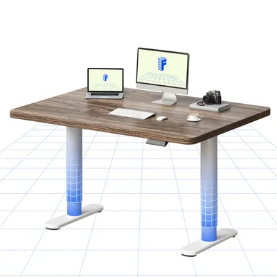 Image de FLEXISPOT CylineX Bureau réglable en hauteur 120 x 80 cm avec pieds élégants arrondis, plateau monobloc de 25 mm d'épaisseur, capacité de charge de 80 kg, couleur marron